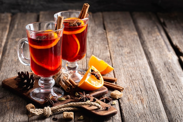 Delicious mulled wine concept with copy space