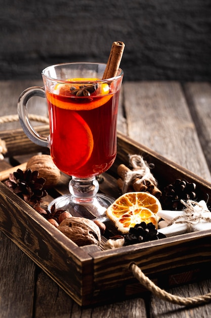 Photo delicious mulled wine drink concept