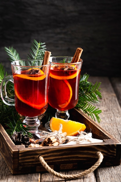 Photo delicious mulled wine drink concept