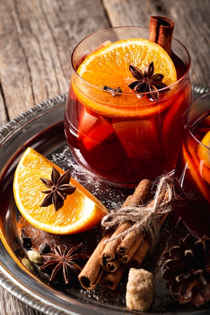 Photo delicious mulled wine drink concept