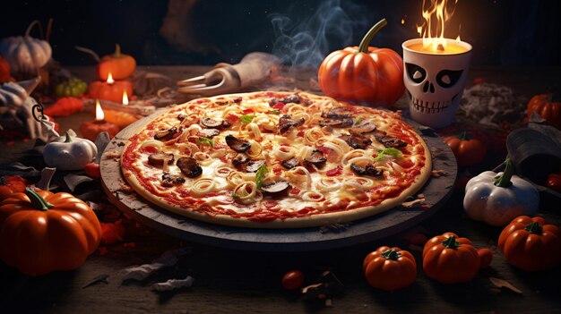 Delicious Mushroom Pizza on Wooden Table Easily Accessible Stock Image with Generative AI