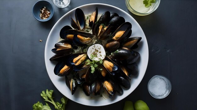 Delicious mussels on white