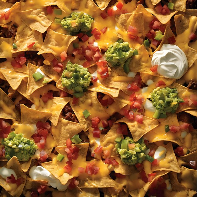 Delicious Nachos met gesmolten kaas en verse toppings Closeup