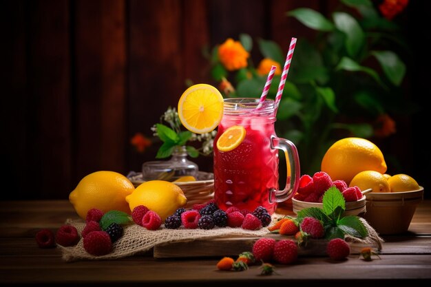 Photo delicious and natural juice with fruit
