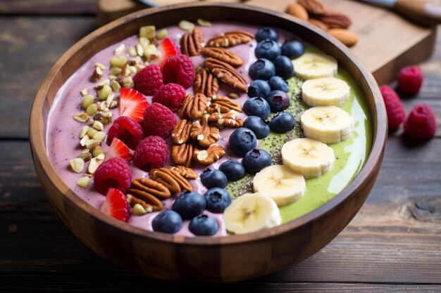 Delicious and Nutritious Breakfast Smoothie Bowl Bursting with Fresh Fruits and Nourishing Nuts AR