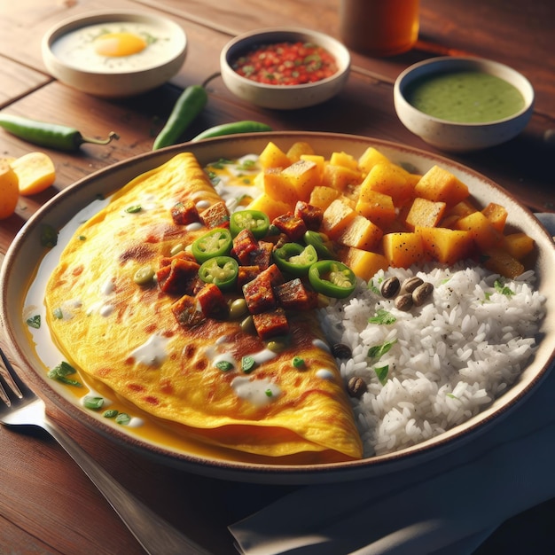A delicious omelette with rice