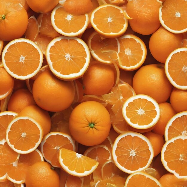 Delicious orange citrus fruit pieces on a light orange