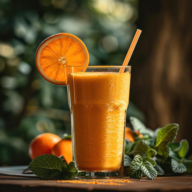 delicious orange smoothie on the table