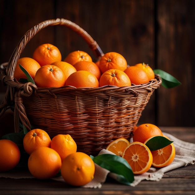 A delicious oranges bowl on wooden table