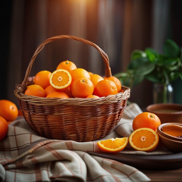 A delicious oranges bowl on wooden table