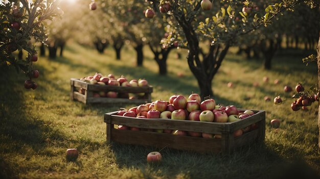 Delicious organic apples on the table in an apple orchard