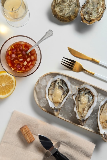 Foto deliziose ostriche pronte da mangiare ancora in vita