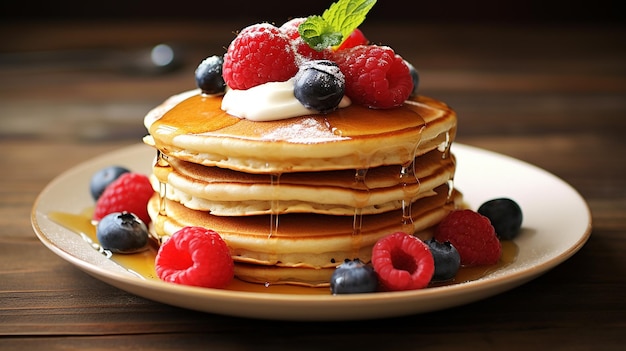 delicious pancake for breakfast simple beautiful food platting on wooden table