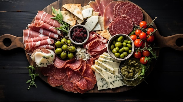 Delicious Pancakes Platter With Italian Meats And Cheeses