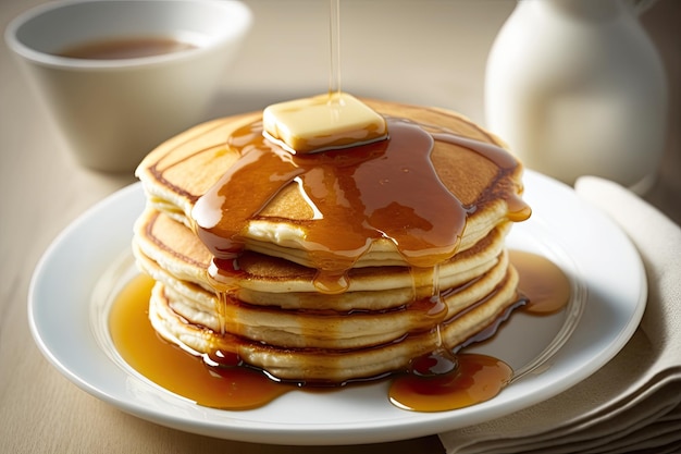 Delicious pancakes topped with honey Perfect meal for the breakfast Generative AI