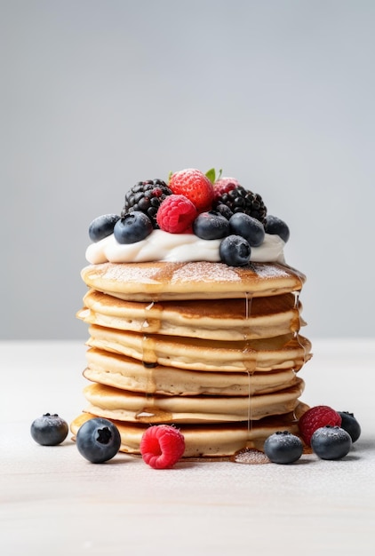 Delicious pancakes with honey and fruits