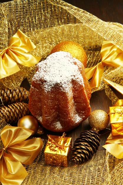 Delicious pandoro with christmas decoration