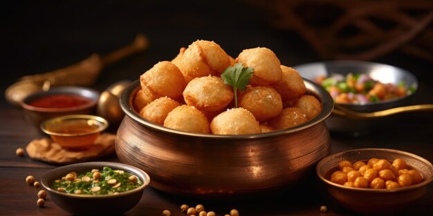 Delicious pani puri dish in Indian restaurant High quality photo Generative AI