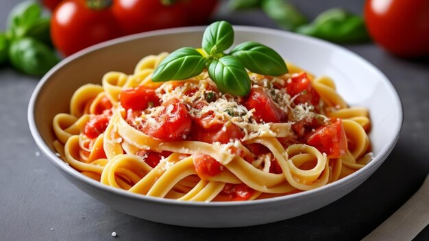 Delicious pasta dish with fresh tomatoes and basil