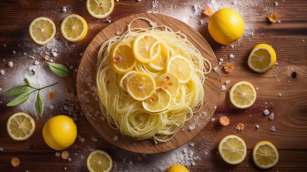 Photo delicious pasta spaghetti con tonno olive e limone