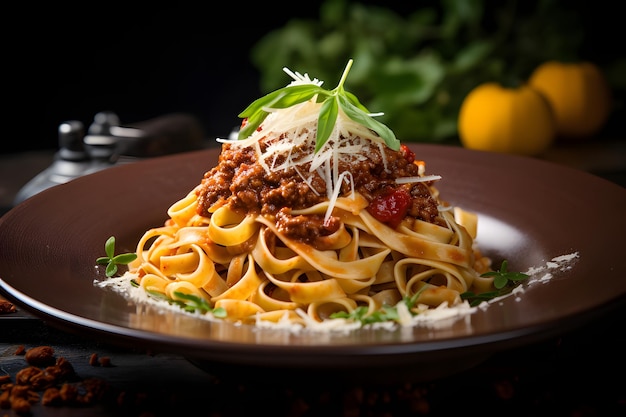 Delicious pasta with parmesan and bolognese