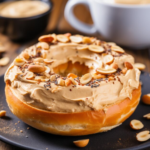 Вкусный пончик с арахисовым маслом и хрустящими орехами стоковое изображение