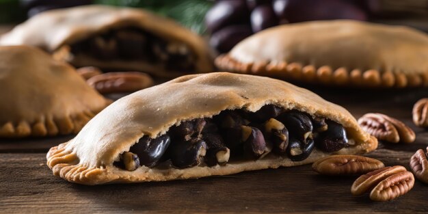 Delicious pecan pies on a rustic wooden table