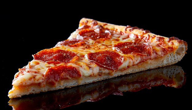 Foto deliziosa fetta di pizza al pepperoni sullo sfondo scuro