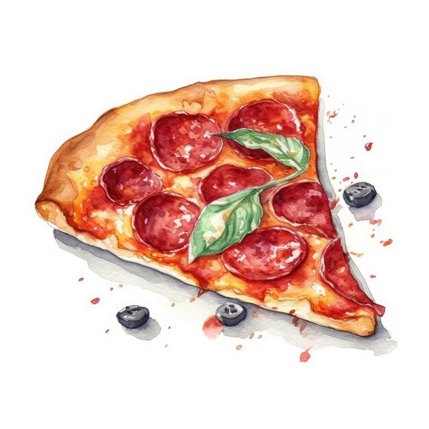 Foto deliziosa pizza ai peperoni acquerello su sfondo bianco