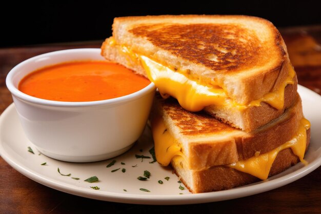 A delicious photo of a cheesy grilled cheese sandwich