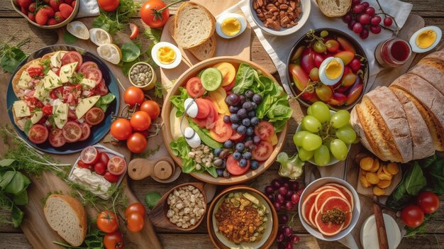 Delicious picnic spread with fresh food