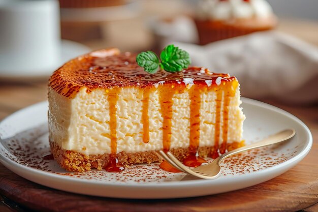 A delicious piece of caramel cheesecake AI generated