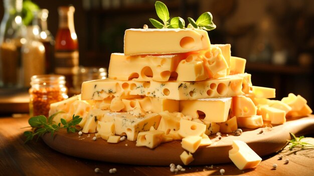 delicious pieces of cheese cheese on a plate