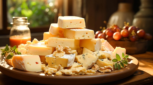 delicious pieces of cheese cheese on a plate