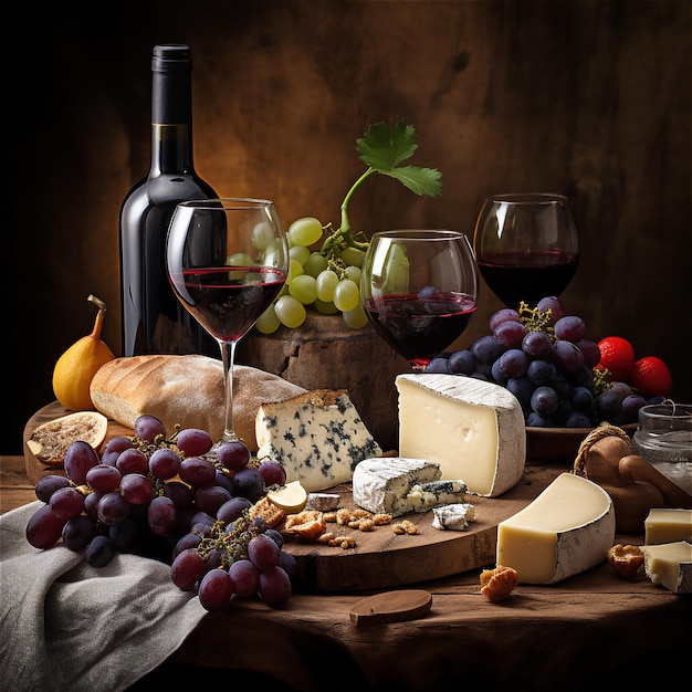 delicious pieces of cheese and wine