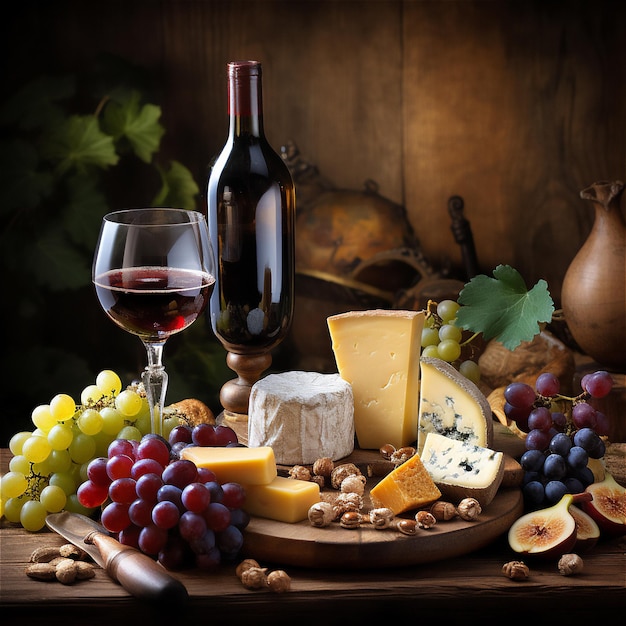delicious pieces of cheese and wine