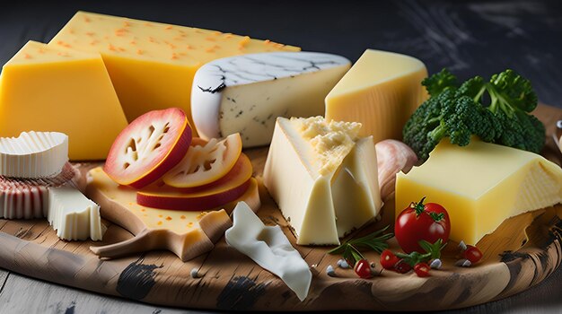 Delicious pieces of types of cheese