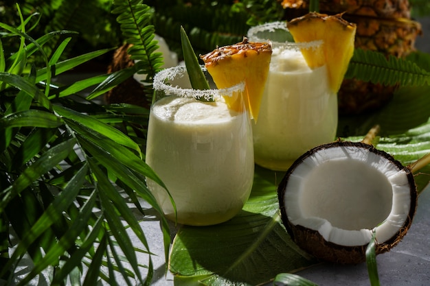 Delicious pina colada cocktail  with pineapple