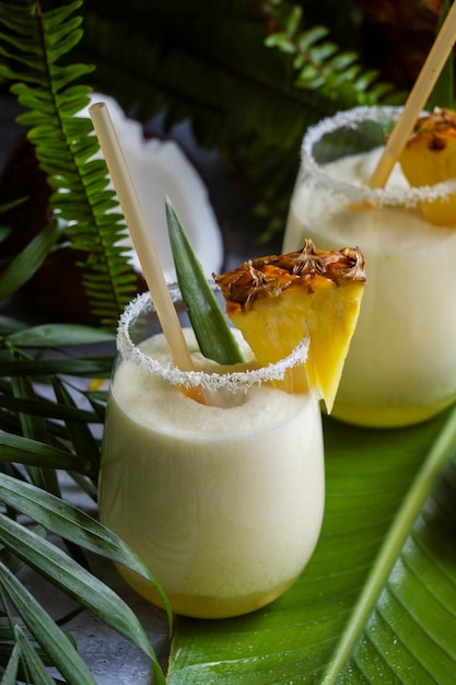 delicious pina colada cocktail  with pineapple