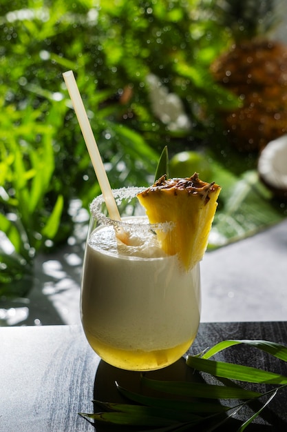 Delicious pina colada cocktail  with pineapple