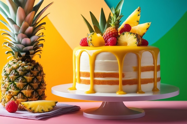 Delicious pineapple cake freshly baked decorated in healthy food background