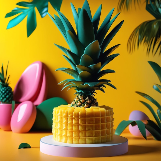 Delicious pineapple cake freshly baked decorated in healthy food background