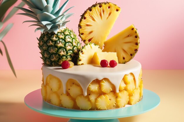 Delicious pineapple cake freshly baked decorated in healthy food background