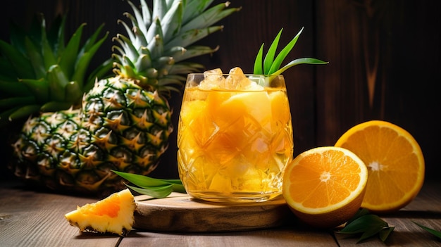 Delicious pineapple juice with pineapple