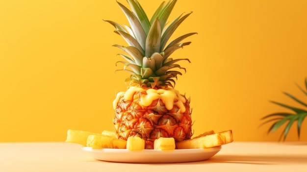 Delicious Pineapple Slices On Yellow Background