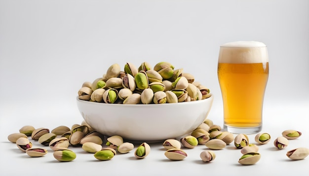 Delicious pistachios with a beer