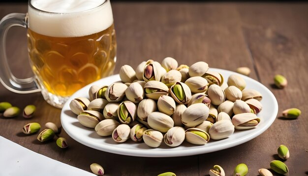 Foto pistacchi deliziosi con una birra.