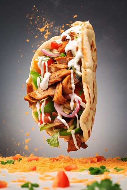 Delicious Pita Sandwich with Savory Meat and Fresh Vegetables Being Lifted by a Fork Generative AI