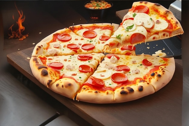 Delicious pizza Ai image generate Freshly baked pizza