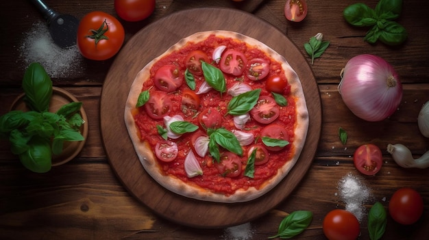 Photo delicious pizza cruda napoletana con sugo di pomodoro olio e ba